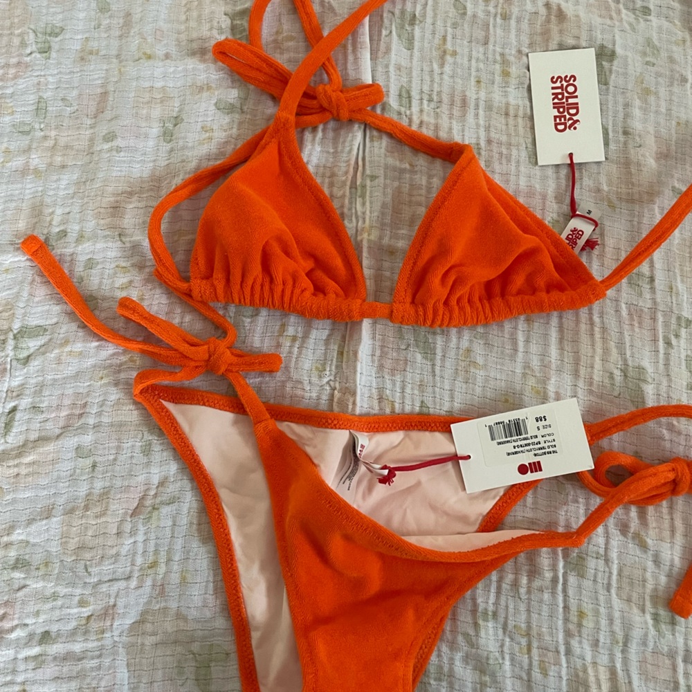 Solid & striped terry bikini set with two tops